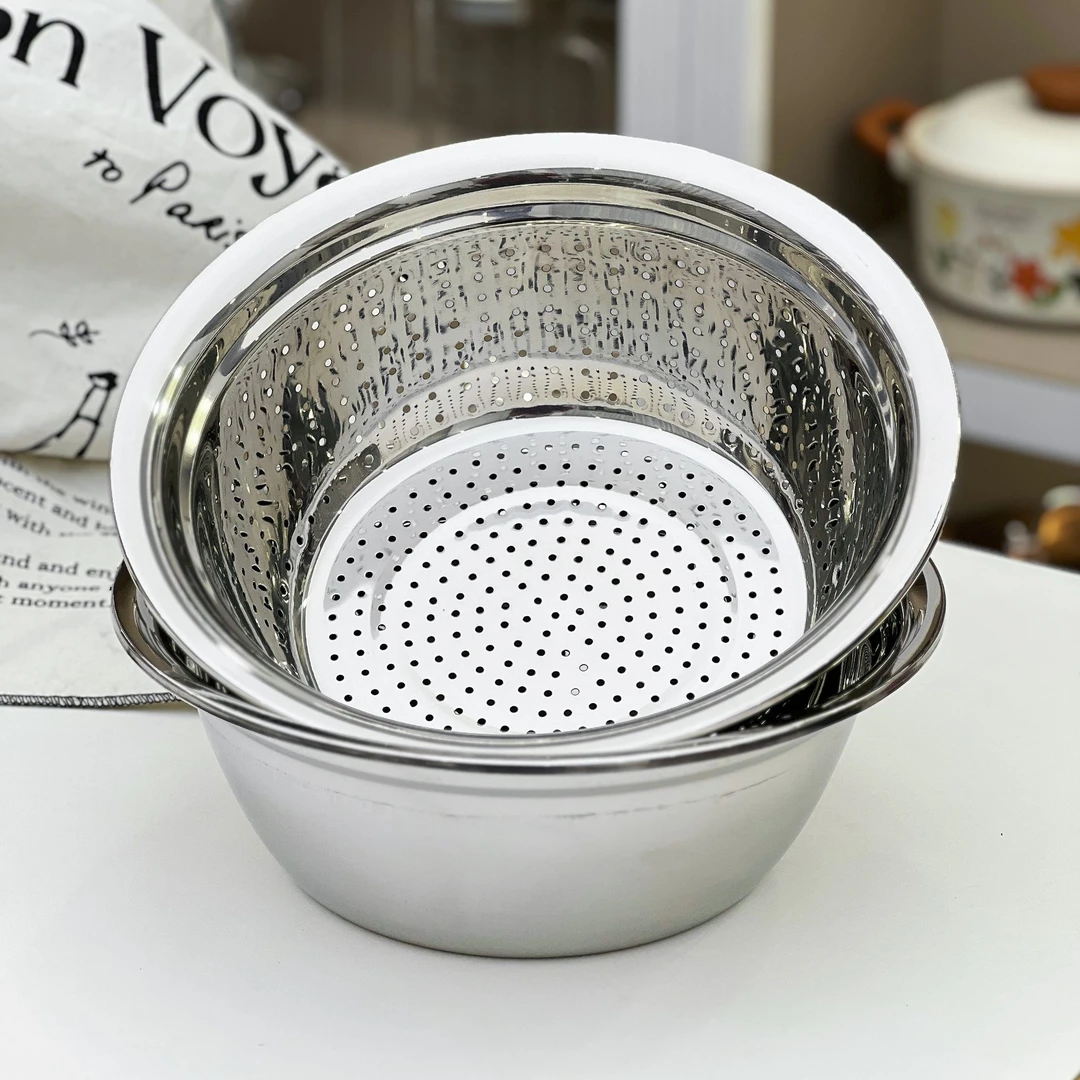 【26cm盆漏套装】【微瑕疵】打蛋盆 沙拉盆洗菜盆加厚