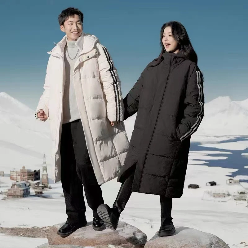 加厚加长时尚休闲保暖过膝情侣冬季连帽棉衣