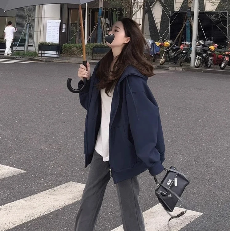 赵露思桑稚同款灰色连帽卫衣2024新款拉链开衫卫衣外套女秋冬开衫