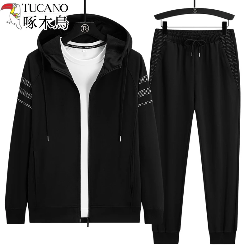 TUCANO/啄木鳥男士运动套装秋冬连帽开衫宽松大码跑步休闲两件套