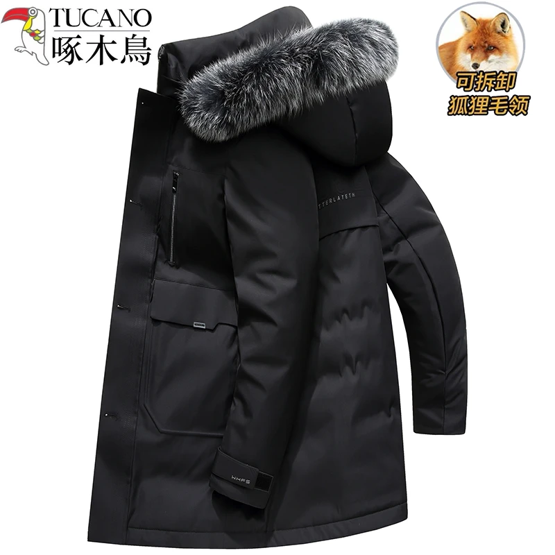 TUCANO/啄木鳥男士羽绒服中长款狐狸毛领冬季可脱卸帽加厚外套男