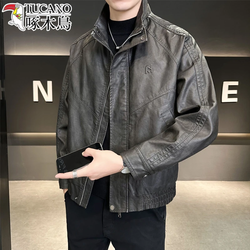 TUCANO/啄木鳥复古皮衣外套男春秋款立领上衣高端机车服潮流休闲