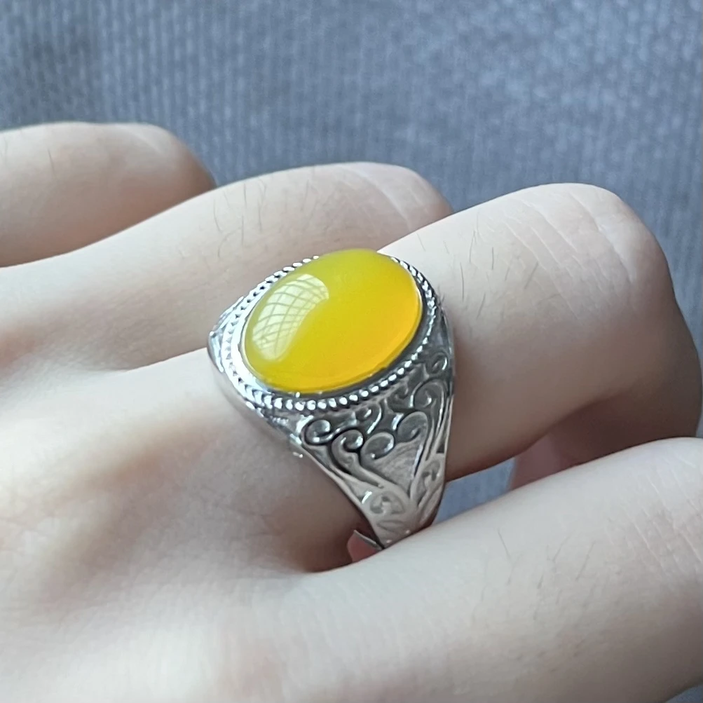 【富嘉珠宝】金珀石帝皇玉蛋面戒指