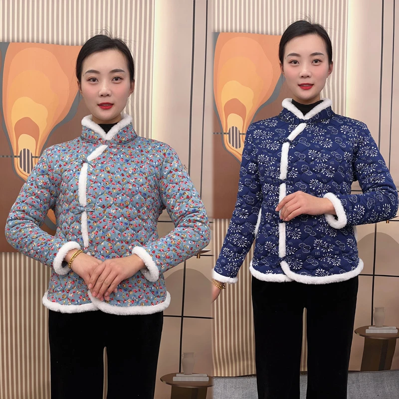 中老年女装冬季小棉衣妈妈装加厚加绒保暖小棉袄新款民族风上衣
