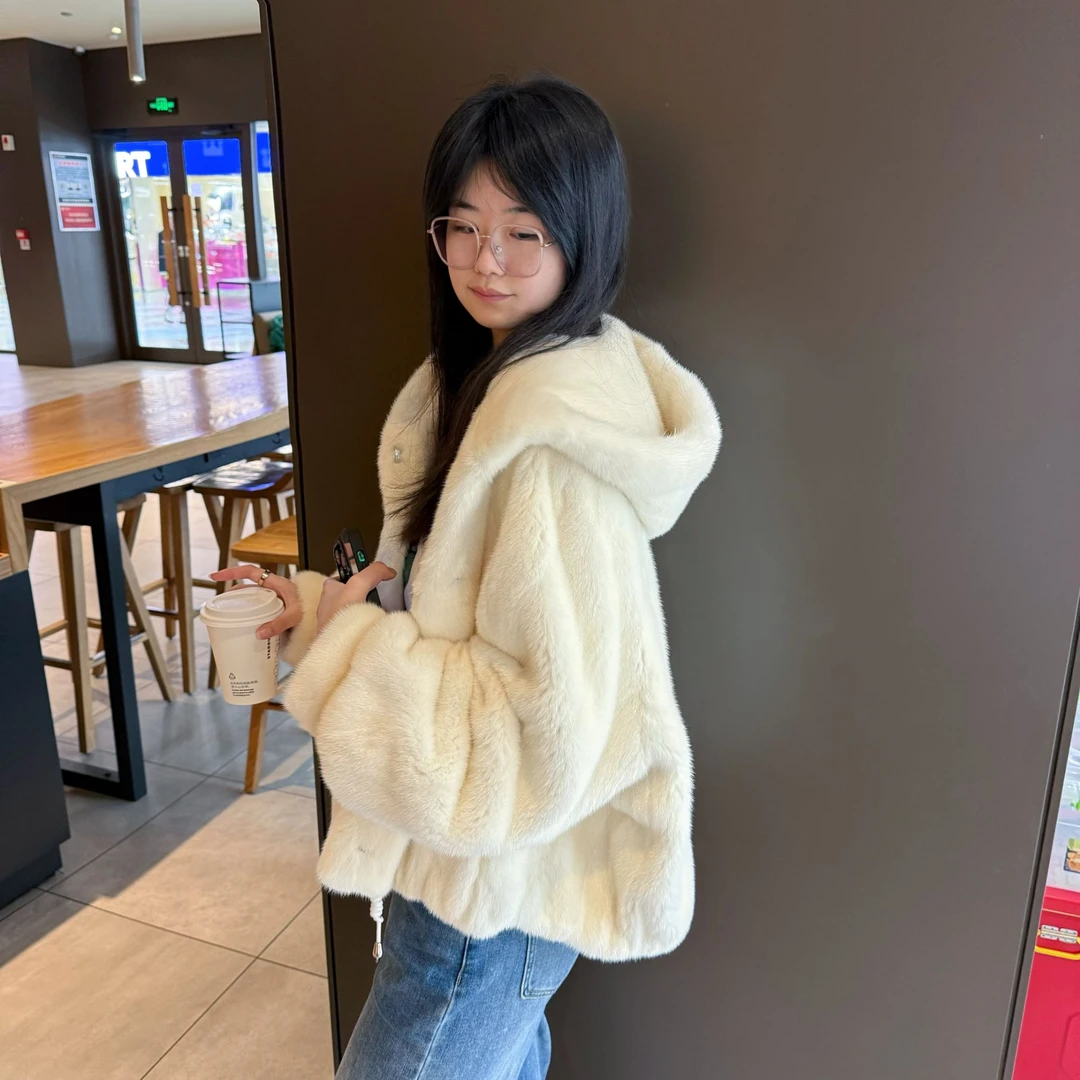 天王天后 |【美斯乐】进口丹麦紫金短二 夹克风 短款连帽 皮草外套