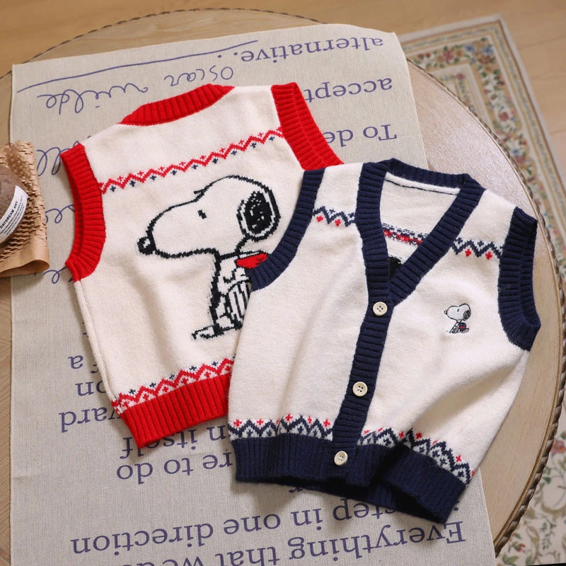 史努比儿童毛衣背心春秋季男童女童马夹百搭外穿针织衫马甲