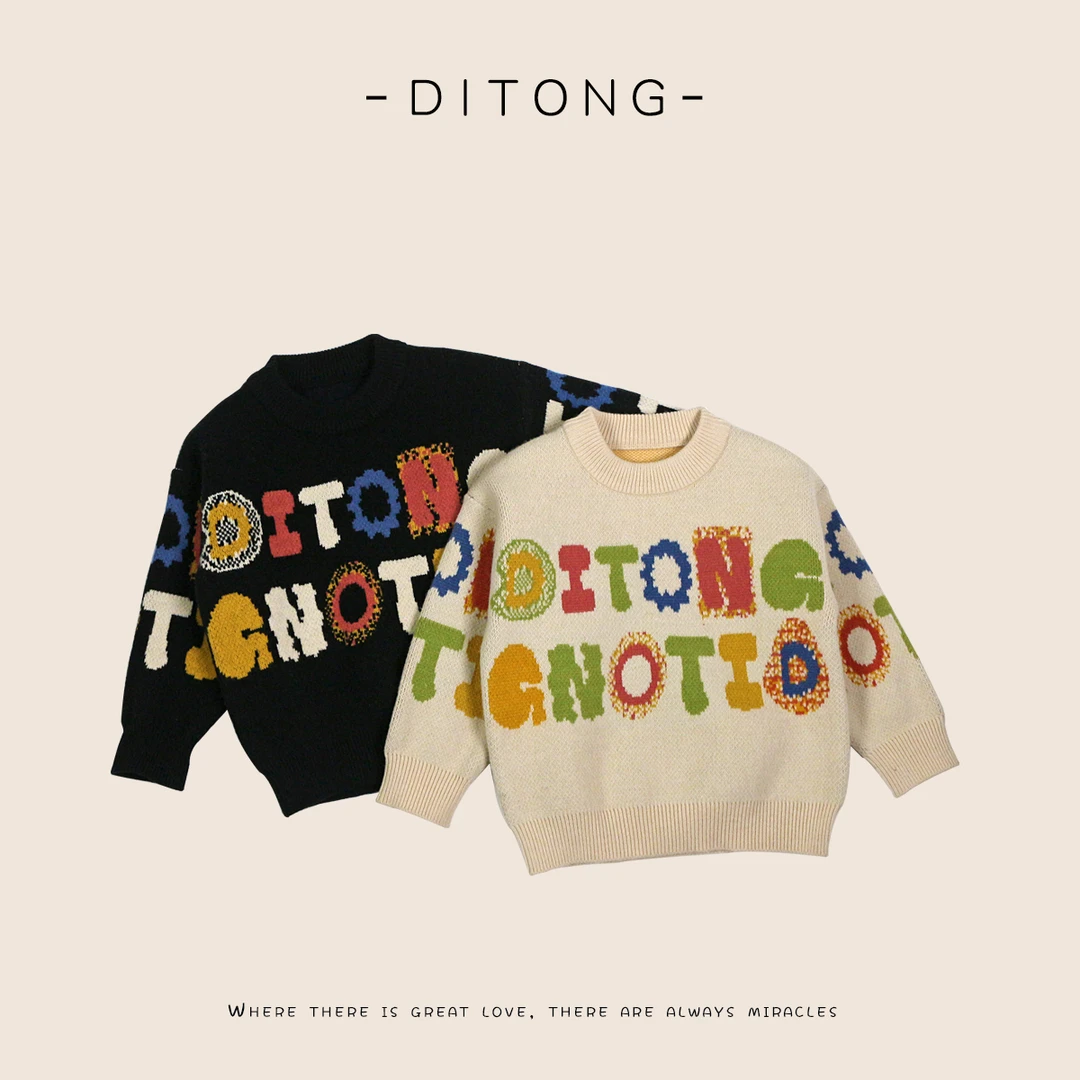 儿童针织衫男童女童圆领秋冬季男童宝宝洋气设计款毛衣