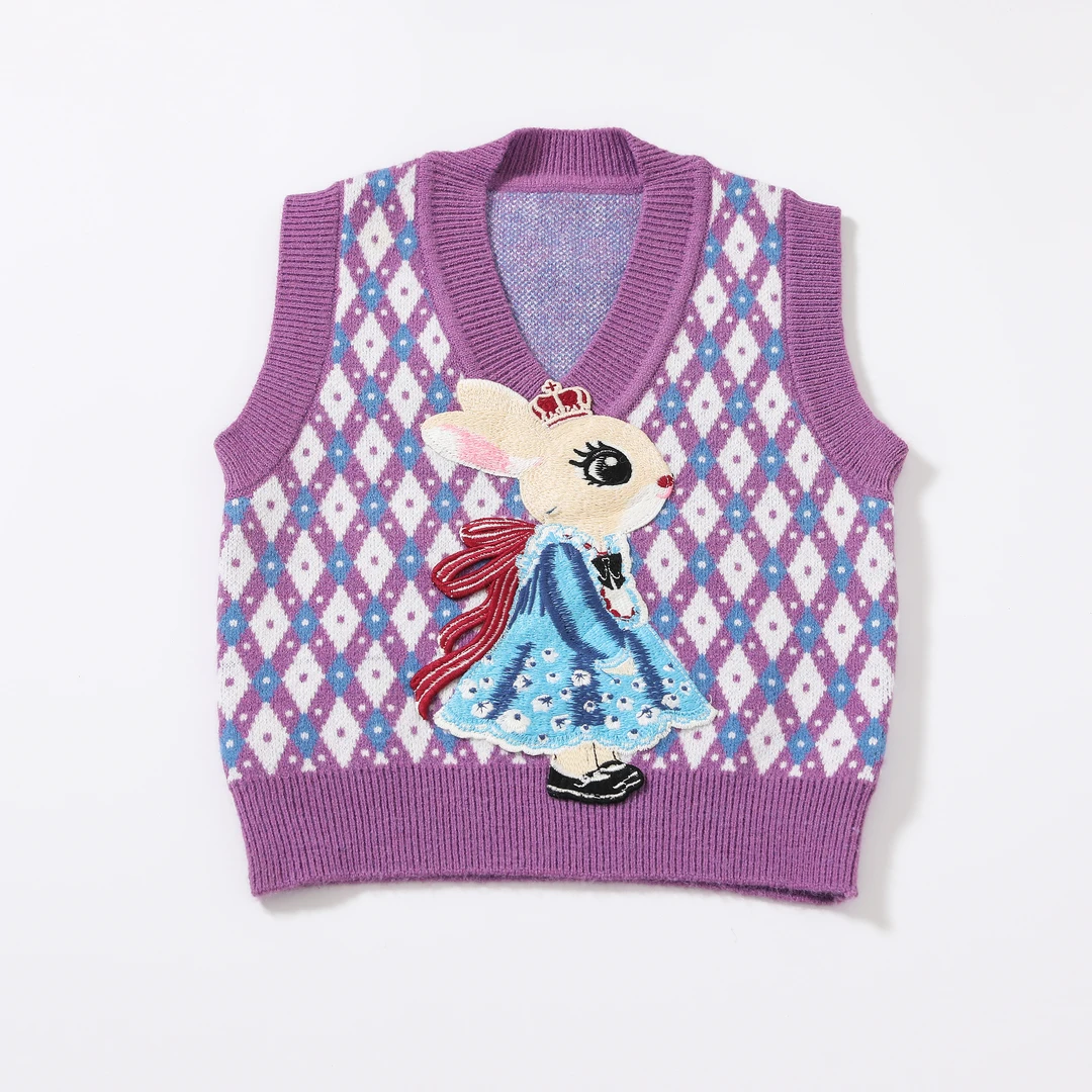 女童儿童毛衣背心春秋季打底针织小童宝宝V领马甲提花套头针织衫