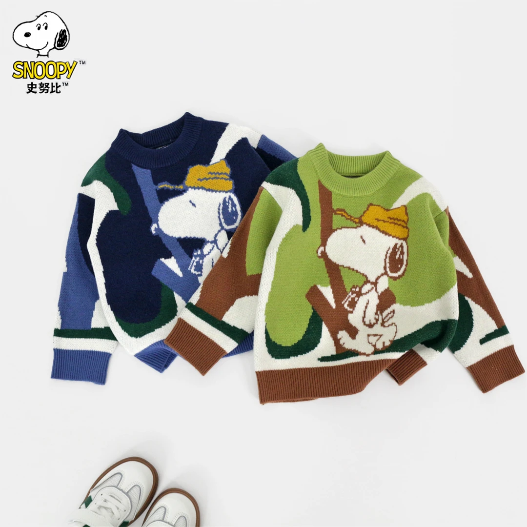 Snoopy/史努比秋季儿童套头圆领毛衣男童女童针织卡通宝宝打底衫