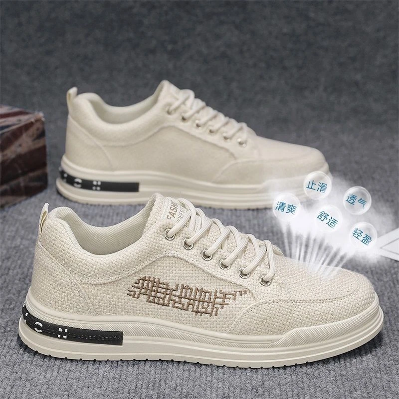 男鞋春季新款透气防臭帆布板鞋轻便百搭男士男款厚底休闲运动潮鞋