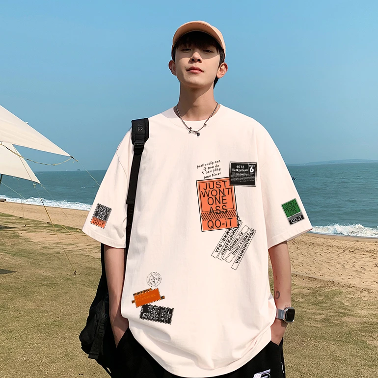 夏季短袖T恤纯棉ins风潮牌半袖宽松落肩短袖男t恤