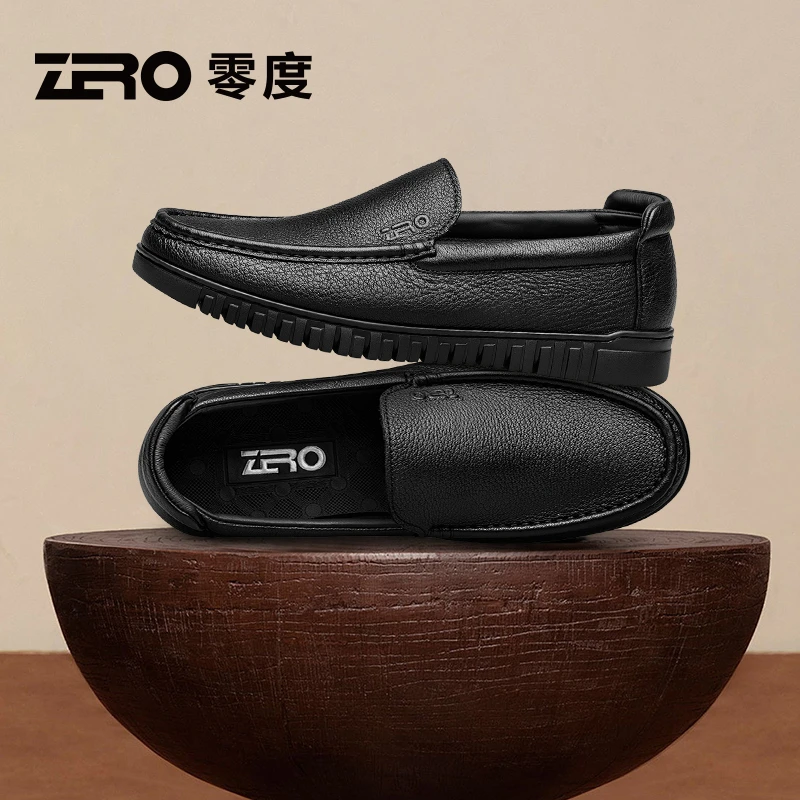 零度男鞋2025夏季新品轻量舒适套脚休闲皮鞋鹿皮真皮商务鞋爸爸鞋