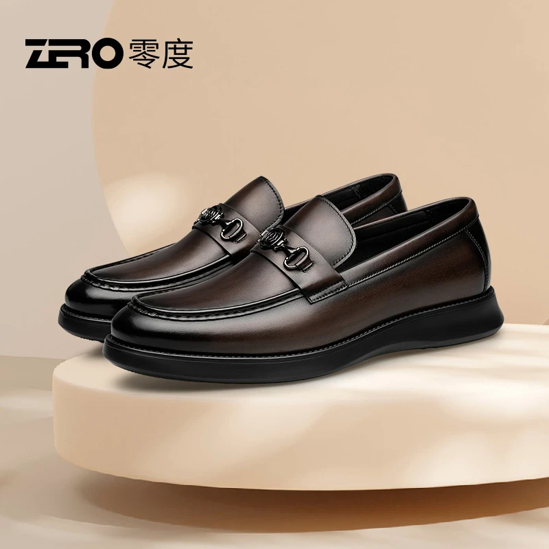 【断码】男鞋商务休闲男士羊皮内里粒面皮厚底耐磨套脚乐福鞋男