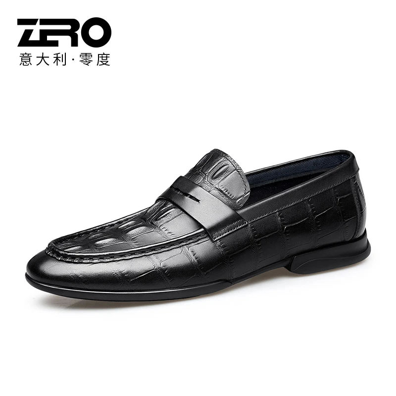【断码】零度男鞋透气真皮商务休闲皮鞋一脚蹬豆豆鞋鳄鱼纹乐福鞋
