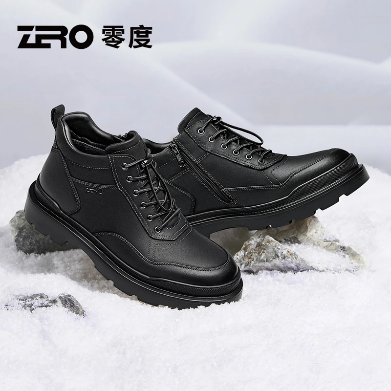 零度男鞋商务正装男靴2025冬季新品真皮羊皮里加绒保暖皮靴增高鞋