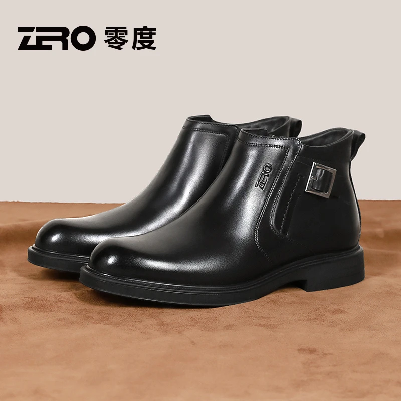 「匠行」ZRO零度男鞋冬季加厚加绒保暖男靴高帮中筒靴羊皮毛靴男款