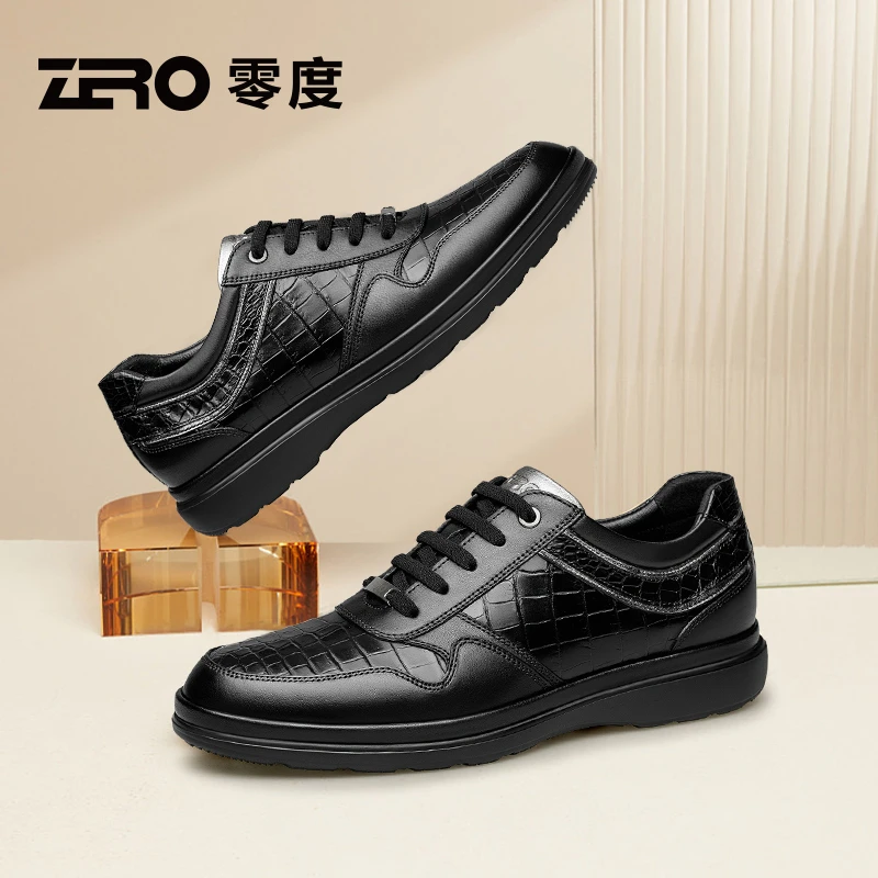 【轻步加州】零度男鞋2025夏季鳄鱼皮休闲男皮鞋时尚透气商务鞋子