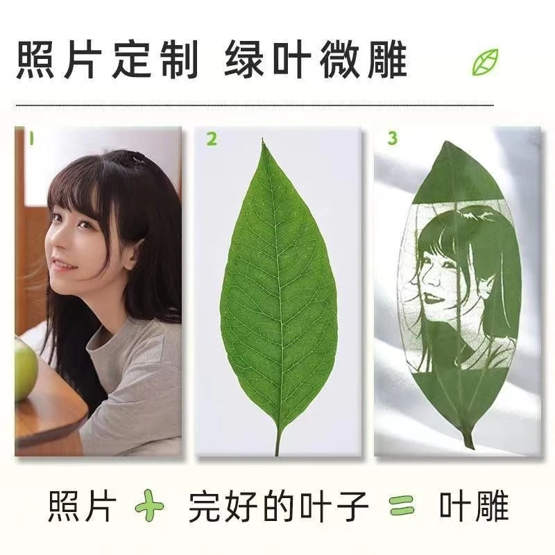 过塑封叶雕（书签款）照片定制树叶画老婆情人节生日生日礼物