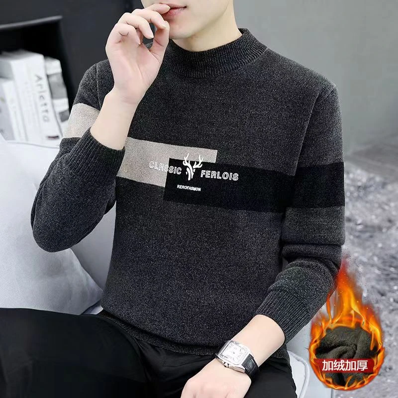 秋冬季新款男士半高领毛衣针织衫加厚打底线衫青年装上衣6921