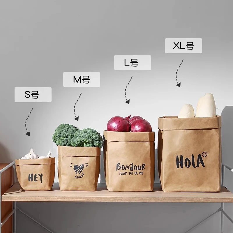 LISSA厨房ol牛皮纸袋冰箱蔬菜水果收纳袋可水洗环保纸袋防水便携