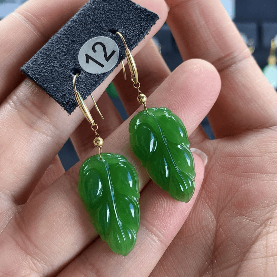 【闪购商品】和田玉耳饰18K金镶嵌小*12