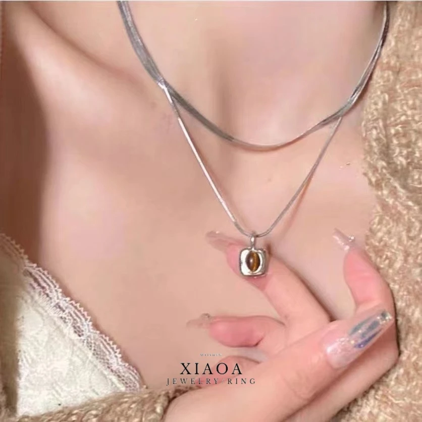 钛钢项链 美拉德双层项链女高级设计感小众蛇骨链甜酷颈链锁骨链