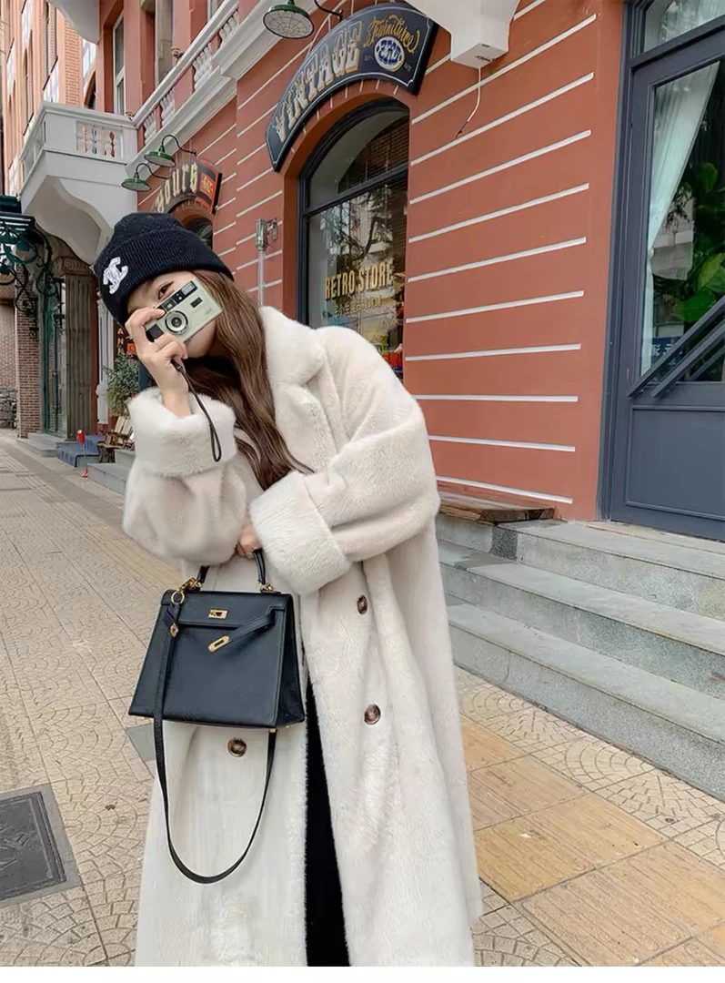 2024秋冬加厚长款西服领仿水貂绒皮毛一体毛毛环保皮草外套女大衣