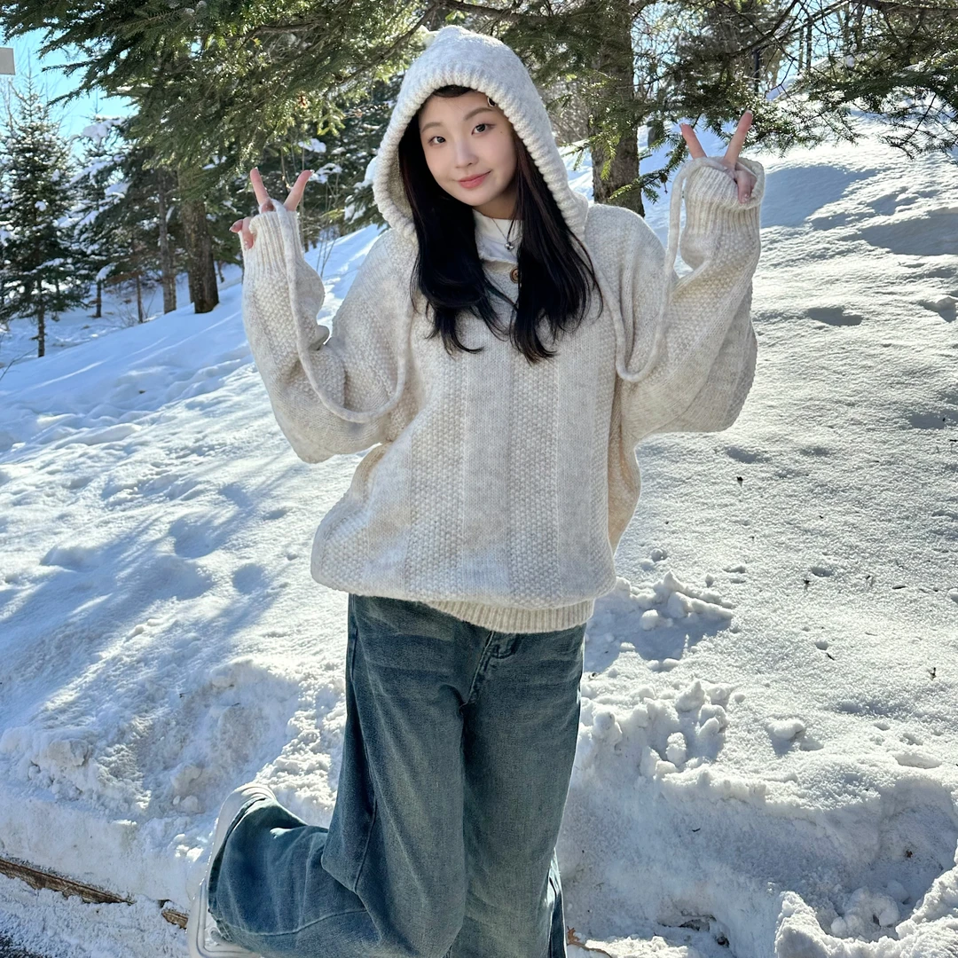 7To自制复古连帽针织毛衣