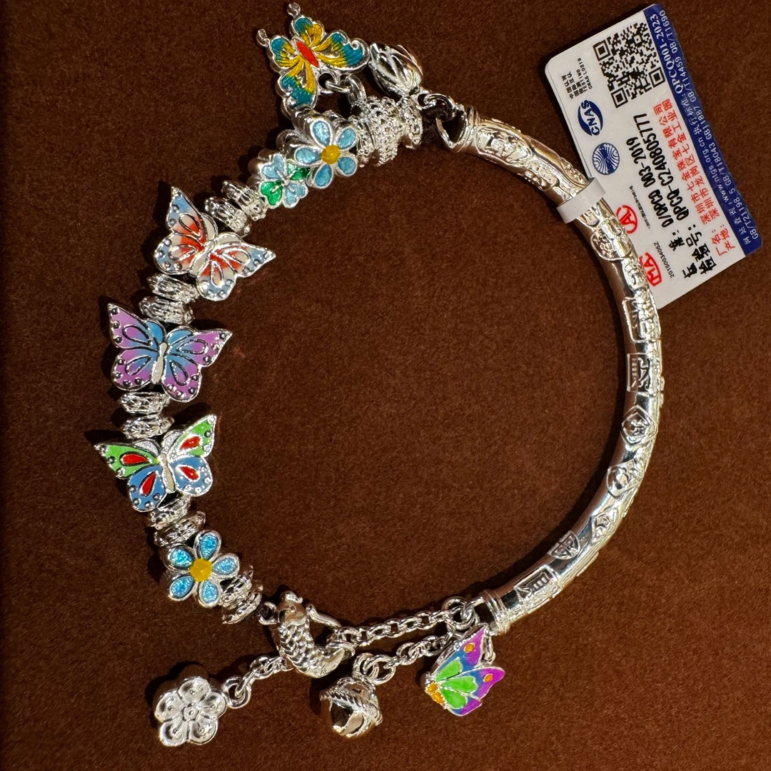 足银手链 足银银制品 民族风复古蝴蝶手链手工时尚百搭