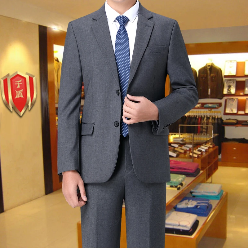 春秋高端双开衩职业装男士西服套装正装羊毛西装外套新郎结婚礼服