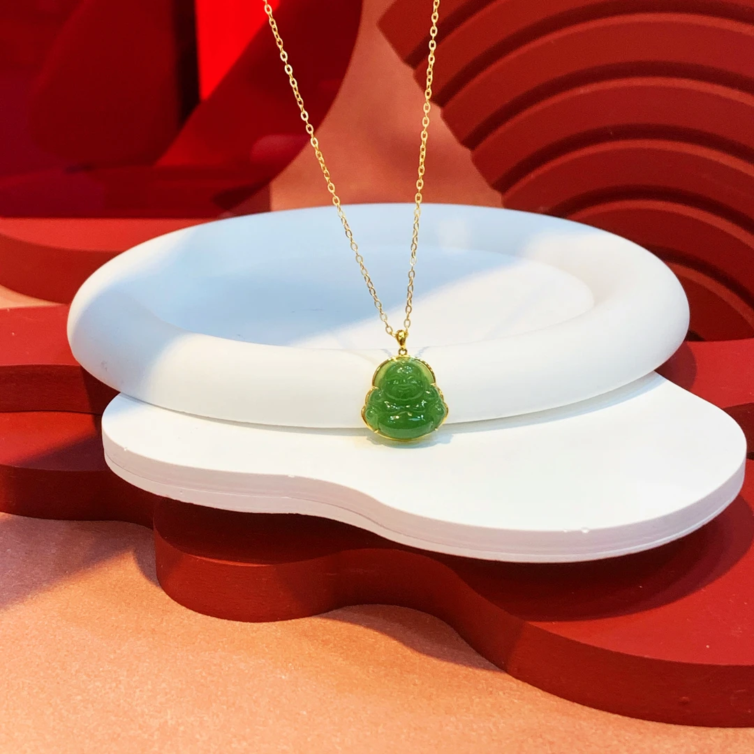 18K金镶嵌6x16x6碧玉小佛HNZ7035