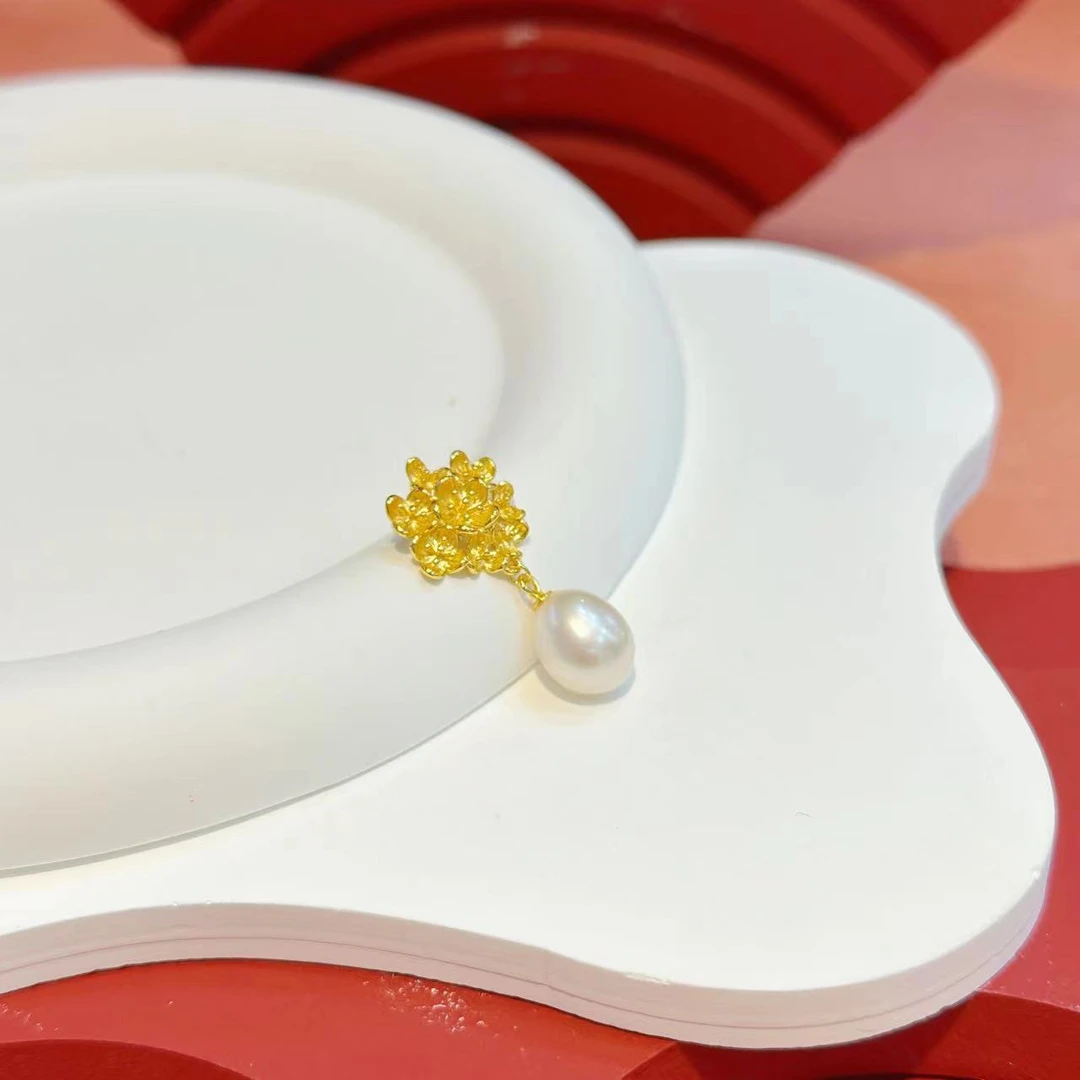 S925银繁花镶嵌8mm珍珠吊坠（不含链）HNZ7308