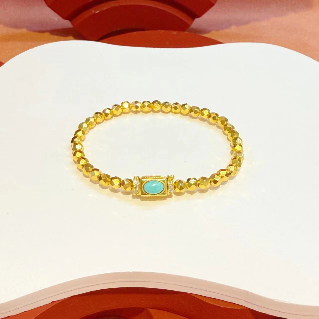 S925银爆闪棱形珠珠镶嵌4mm无事牌绿松扎基山鬼手链HNZ7436