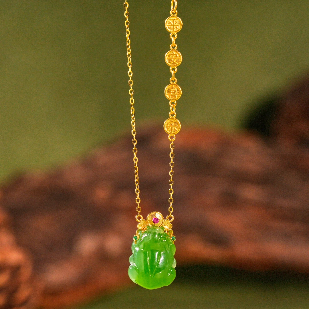 18K金【平安喜乐 招财进宝】碧玉貔貅套链HNZ3067