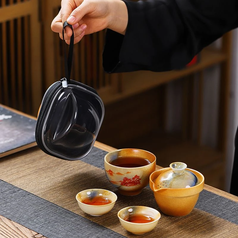 复古快客杯旅行茶具一壶三杯便携式户外功夫茶具陶瓷随身泡茶壶