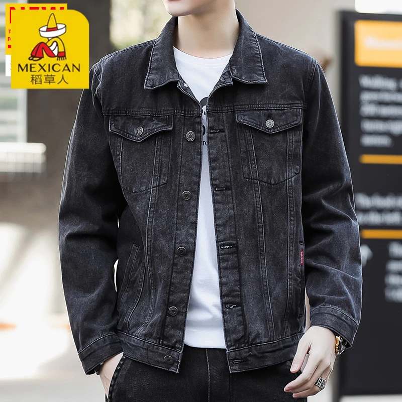 Mexican/稻草人美式重磅外套男士春秋新款牛仔夹克新款潮牌上衣服