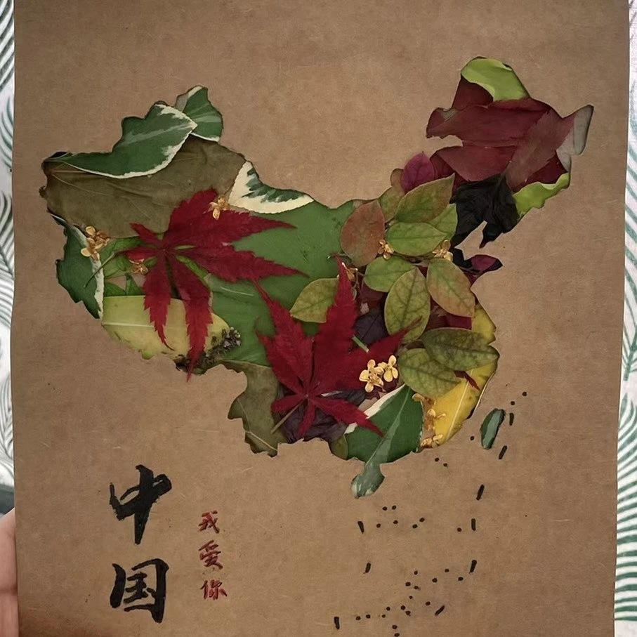 中国地图镂空diy树叶模板国庆立体画牛皮纸假期