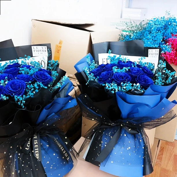 【星河迷雾】蓝色妖姬永生满天星成品花束永生女友