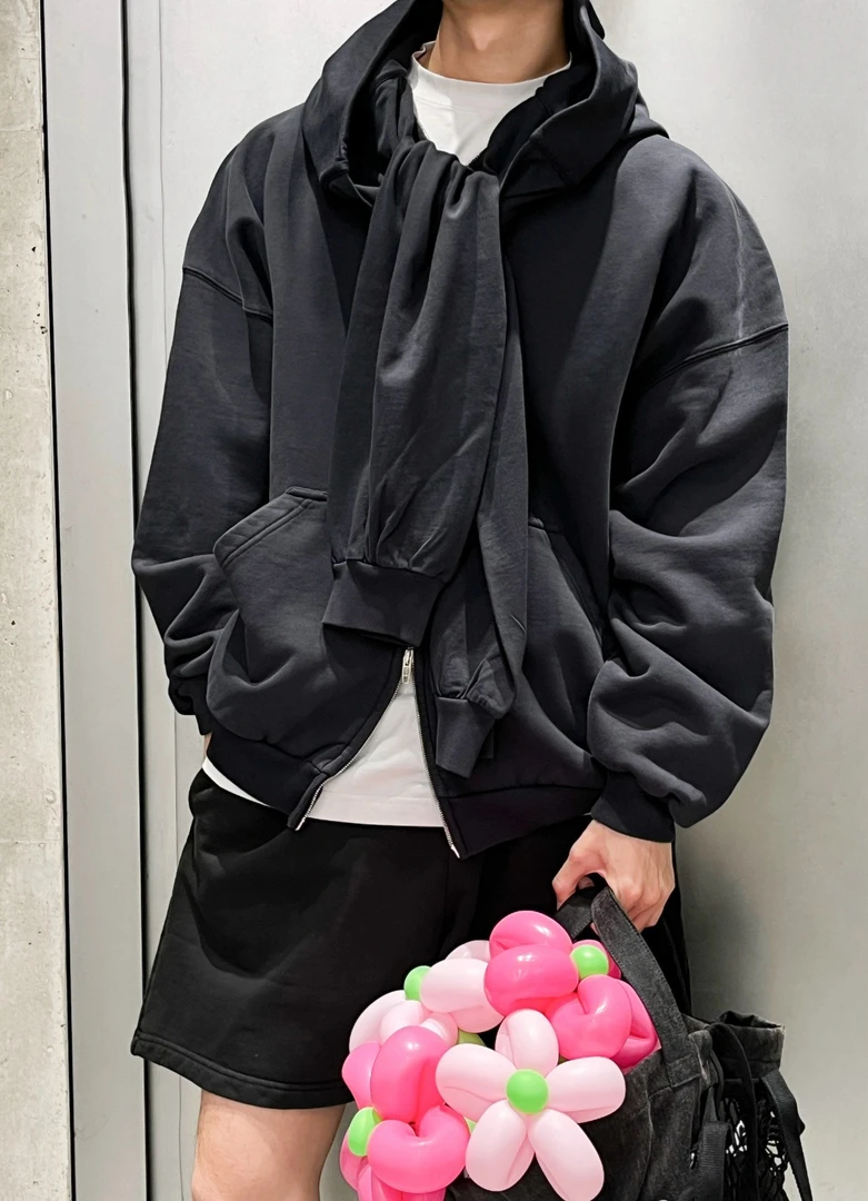 洛杉矶时装周款四节袖重磅拉链卫衣轻奢潮牌外套潮流宽松休闲