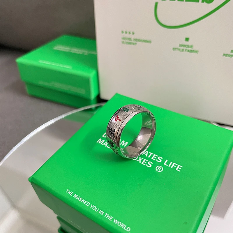 钛钢戒指 HMCP国潮可转动麻将戒指男女潮牌个性指环百搭时尚礼物