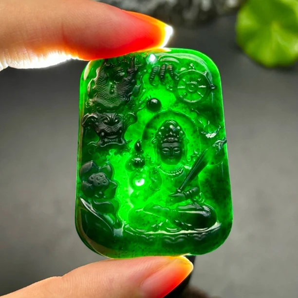 天然翡翠A货墨翠《虚空藏菩萨》顺丰特快立体雕刻冰透精雕