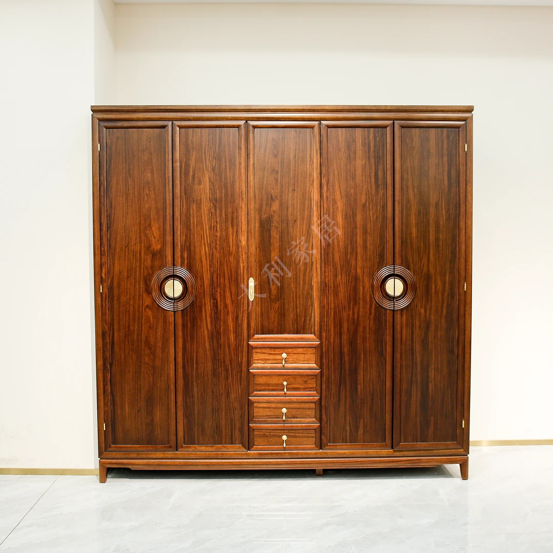 （大利家具）019-Y9082黑檀木五门衣柜 现代中式大容量储物家用