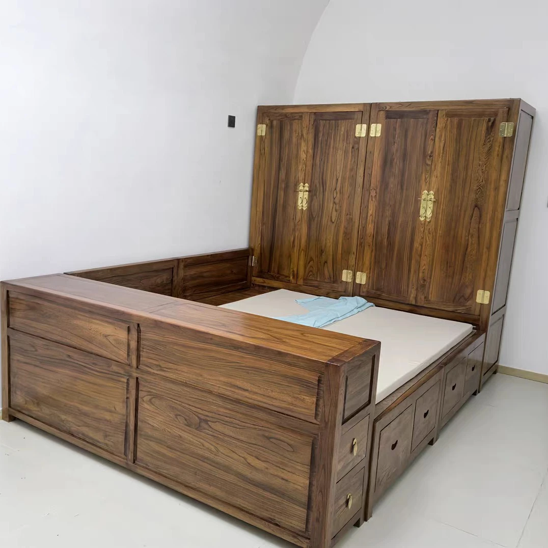 老榆木衣柜床实木床实木大炕踏踏米储物纯原木大床中式床成套