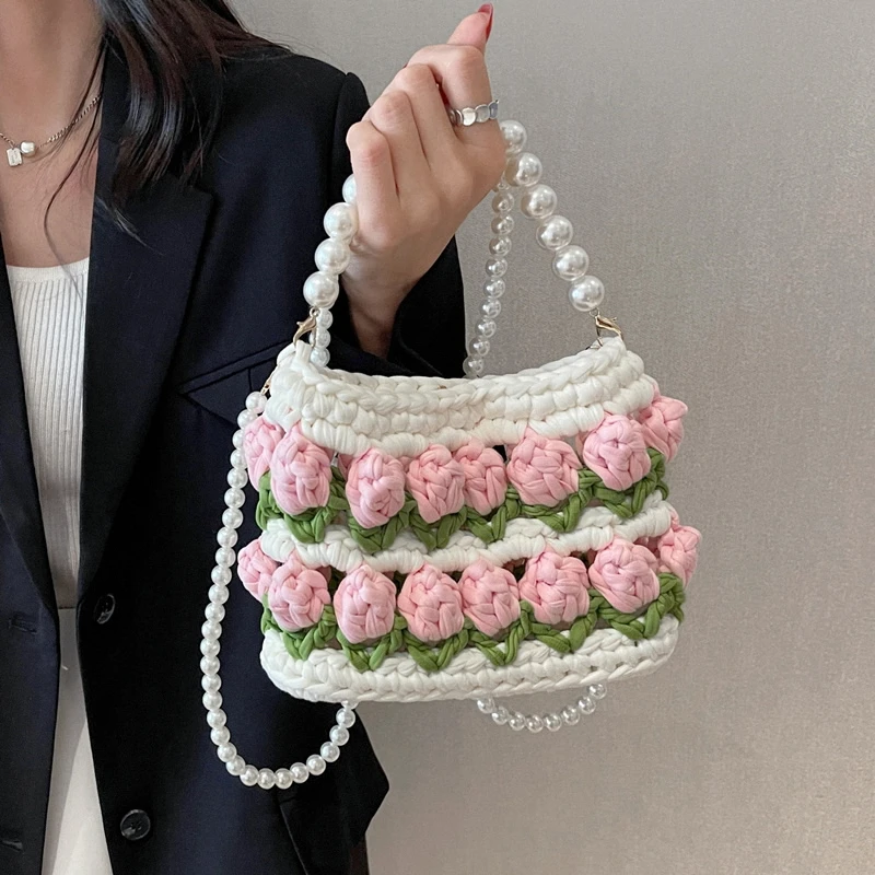 郁金香手工编织包包diy自制材料包送女友夏天布条线钩织针织礼物