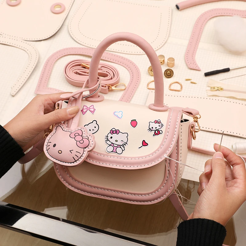 KT猫手工diy包包礼物送女友草莓熊编织自制材料包手缝制作斜挎包