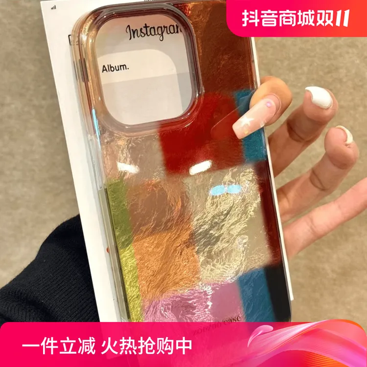 BANCA彩色拼接格子适用iPhone16/15pro冰川12手机硬壳14苹果13套