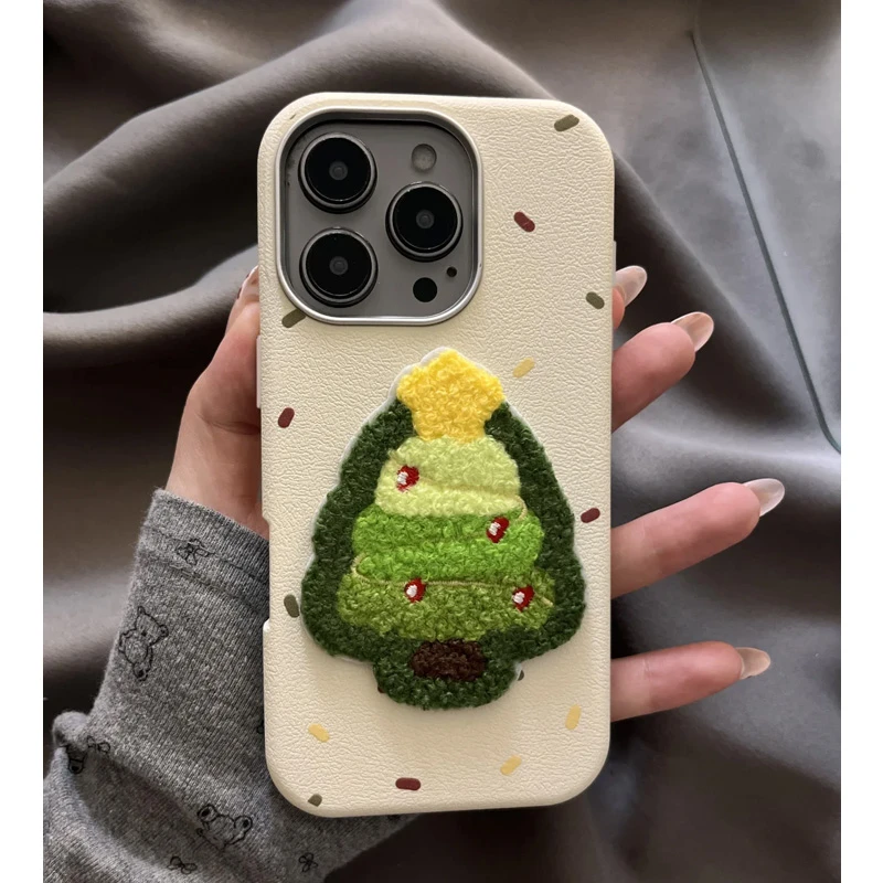 BANCA秋冬刺绣圣诞树适用苹果16手机壳iphone15/14金属框13皮纹12