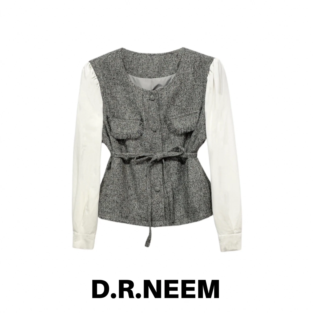 DRN 韩系拼接系带上衣