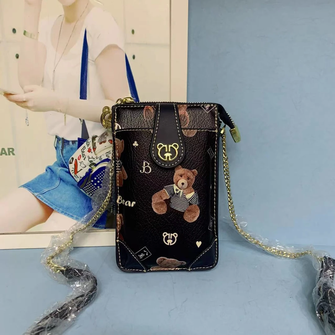 DICK BEAR/迪克熊9182新款时尚AB面多隔层链条手机包印花小包包