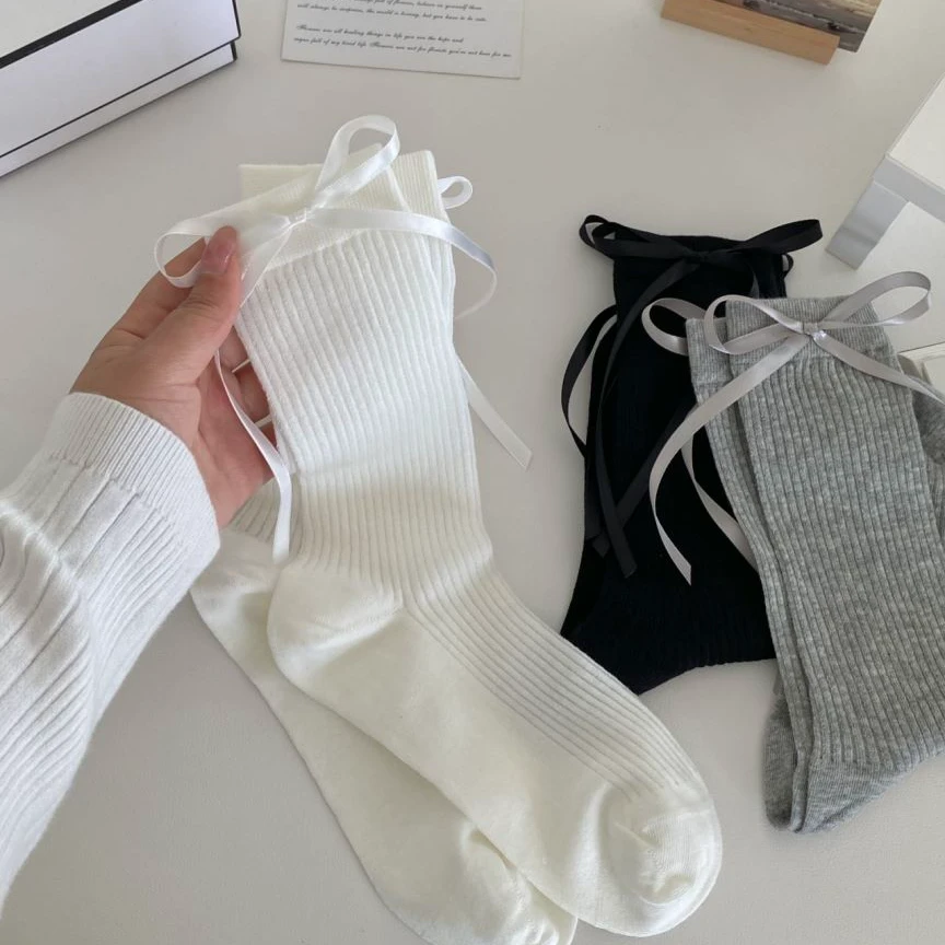 芭蕾风侧边绑带蝴蝶结JK中筒袜子女夏季薄款透气配裙子洛丽塔长袜
